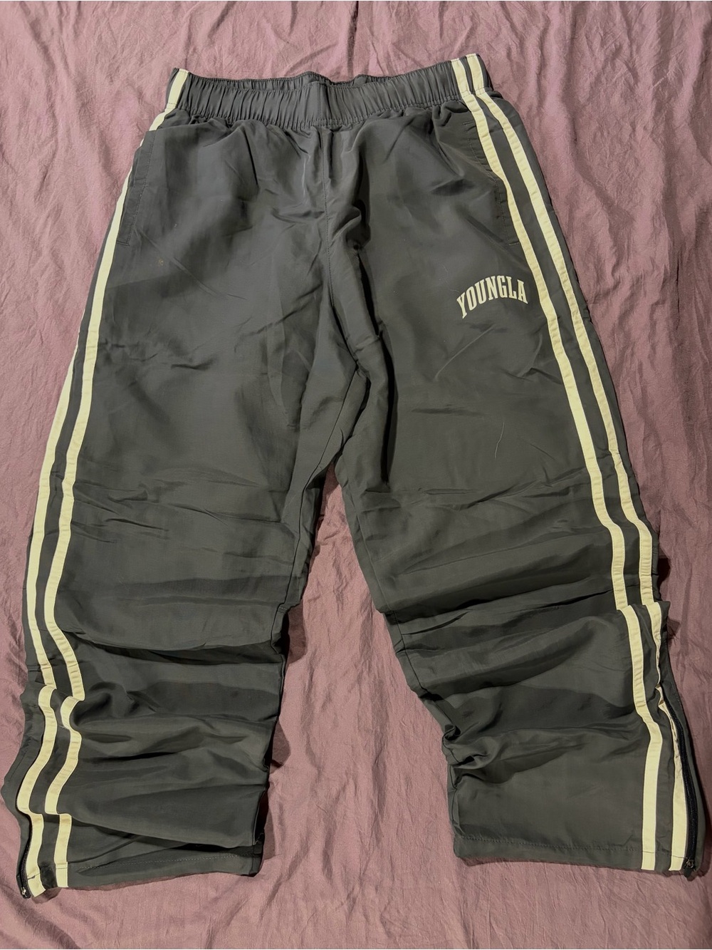 YoungLA Gray Sweatpants with Cream Side Stripes